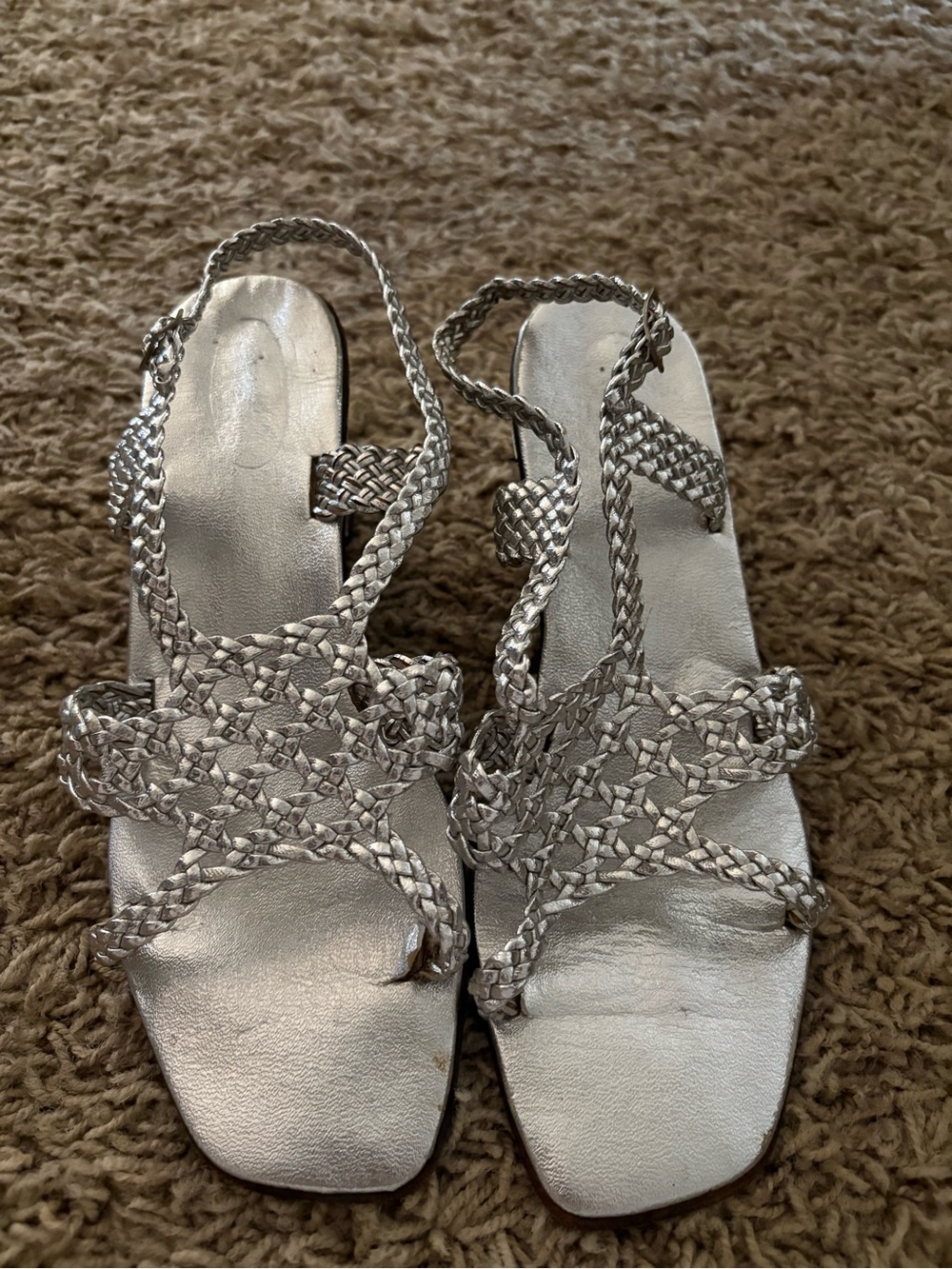 Vintage Women's Silver Braided Strappy Sandals from the 60s